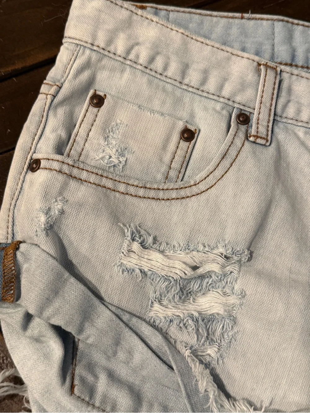 One Teaspoon Light Blue Button-Fly Denim Shorts